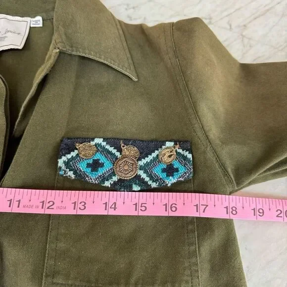 Anthropologie Beautiful Stories Inika Olive Green Utility Jacket XS Embroidered - Picture 6 of 7